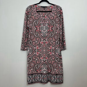 White House Black Market Women XL Paisley Sheath Midi Dress 3/4 Sleeve Stretchy